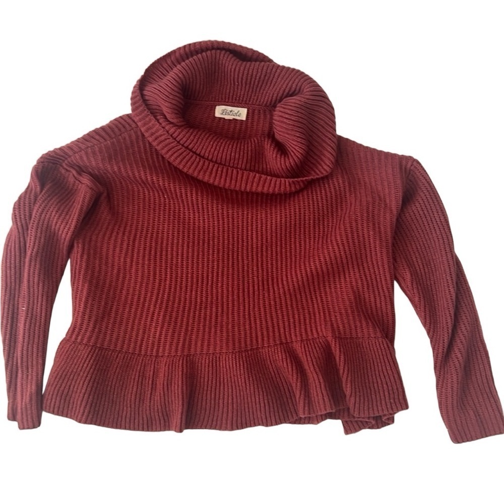Listicle Burgundy Ribbed Cowl Neck Ruffle Hem Sweater Large